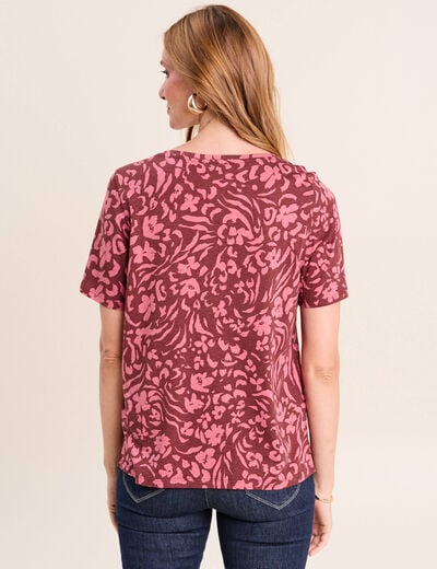 T-shirt col V manches courtes rose femme