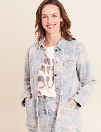 Veste longue droite manches longues rose femme