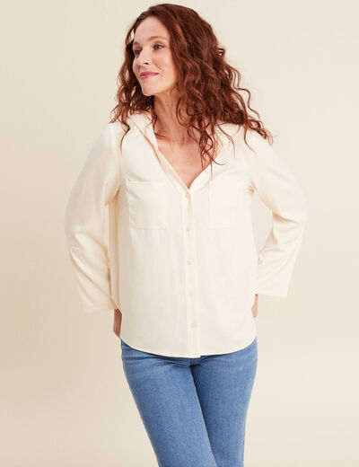 Blouse manches 3/4 à capuche ecru femme