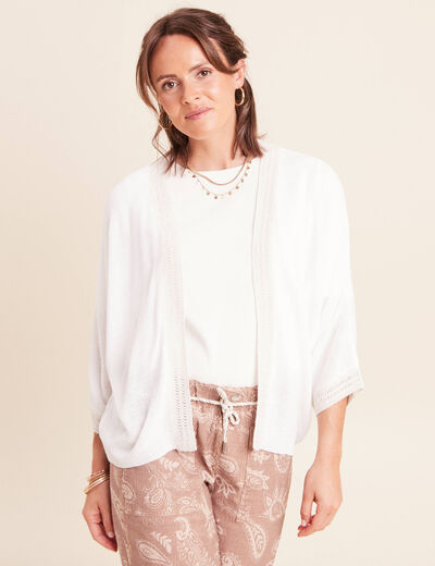 Gilet manches 3/4 ecru femme