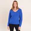 Pull col v bleu electrique femme