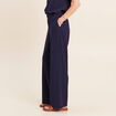 Pantalon large taille haute fluide bleu marine femme