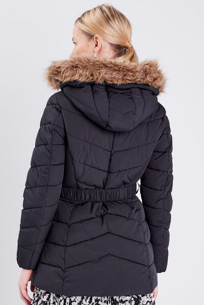 Doudoune cintrée à capuche noir femme