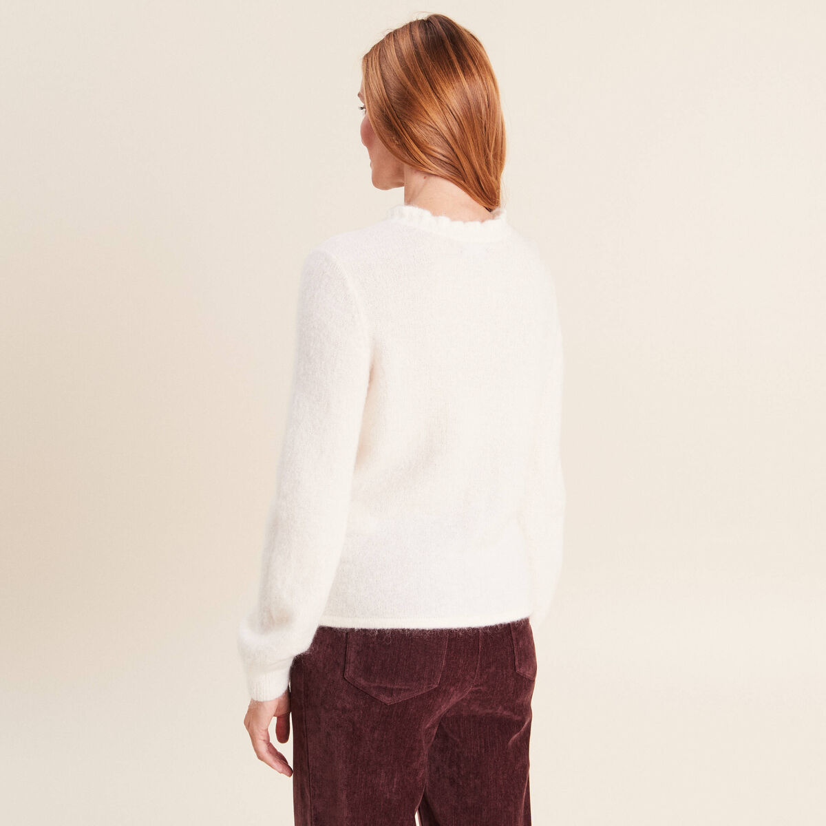 Pull col tunisien ecru femme