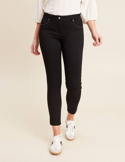 Jean ajusté 7/8ème effet bi-matière noir femme
