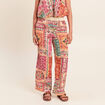 Pantalon large taille haute rose femme