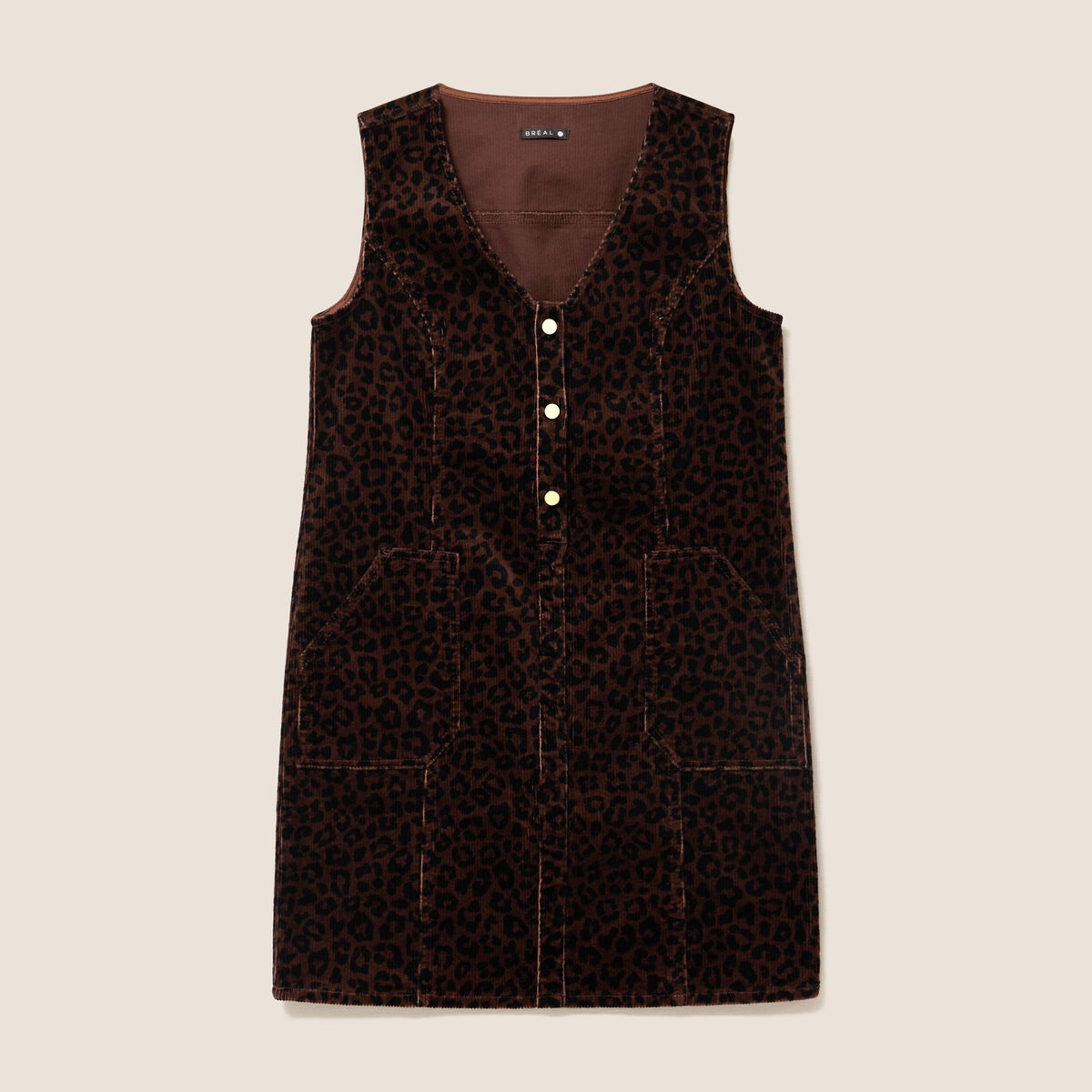 Robe droite courte sans manches velours marron cognac femme