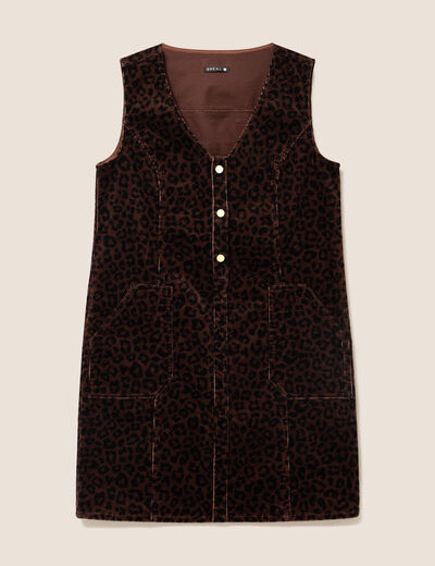 Robe droite courte sans manches velours marron cognac femme