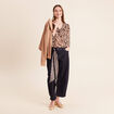 Blouse ample col v en voile manches 3/4 noir femme