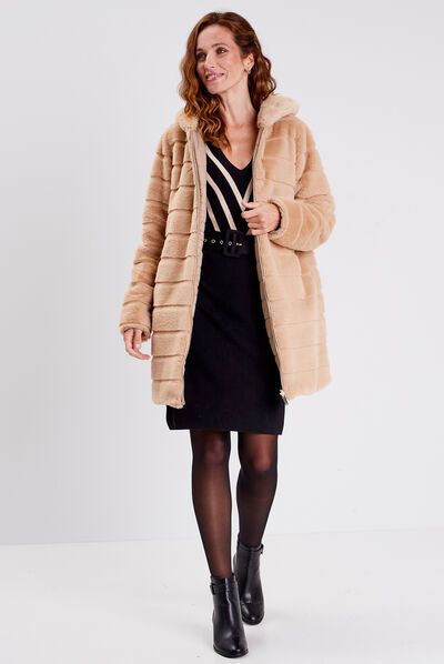 Robe pull droite ceinturée couleur or femme