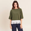 Pull bi-mati&egrave;re col bateau vert kaki femme