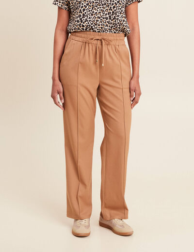Pantalon droit taille haute camel femme