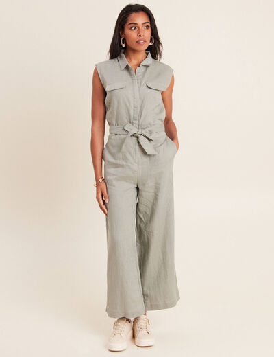 Combinaison pantalon ceinturée vert clair femme