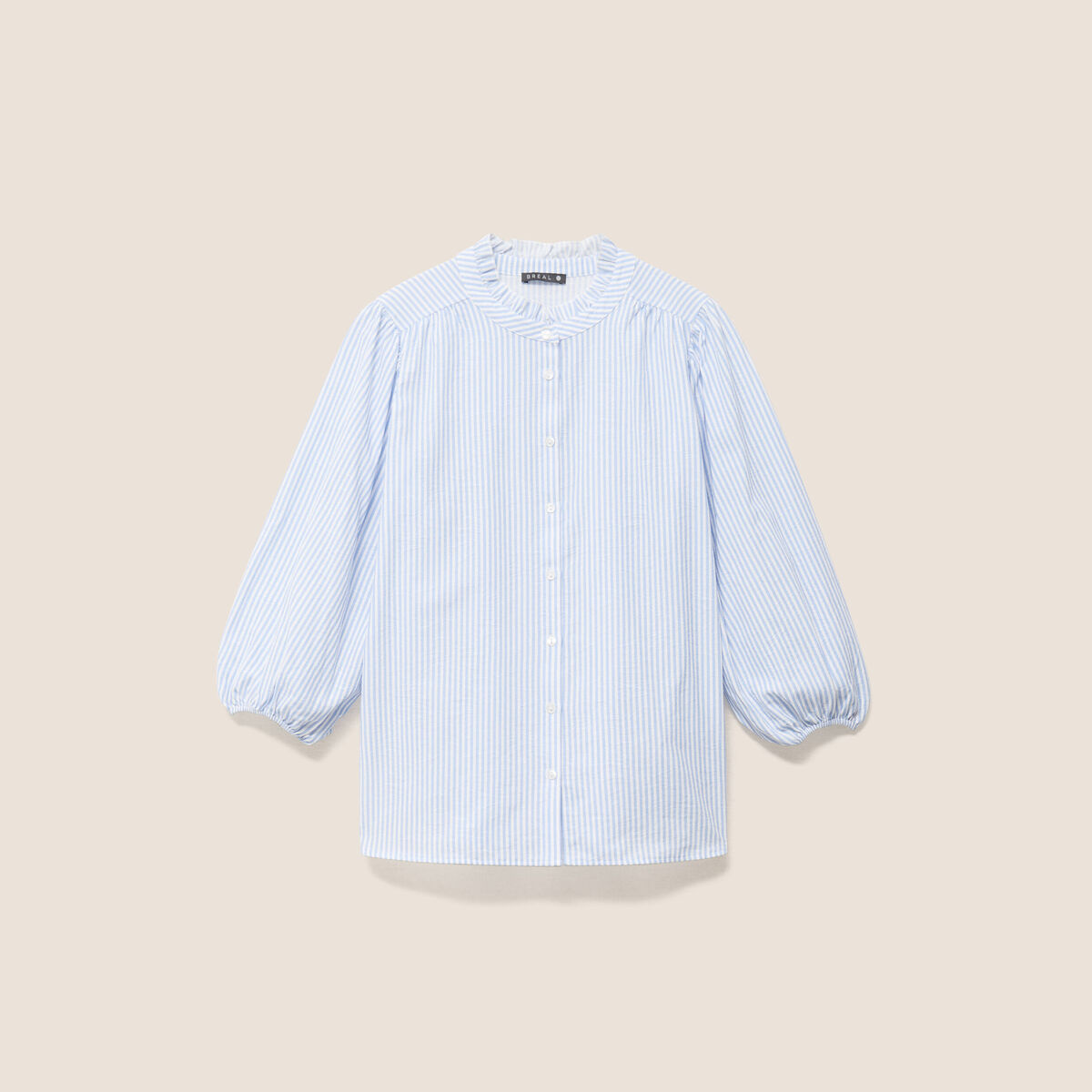 Chemise col montant manches 3/4 bleu femme