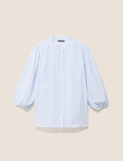 Chemise col montant manches 3/4 bleu femme