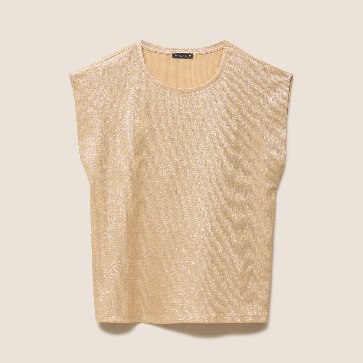 T-shirt col rond sans manches beige femme