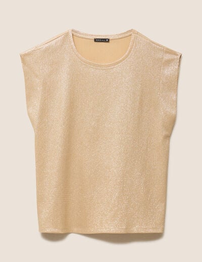 T-shirt col rond sans manches beige femme