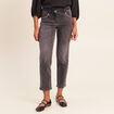 Jean droit 7/8&egrave;me taille bascul&eacute;e denim gris femme