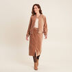Jupe longue droite velours marron femme