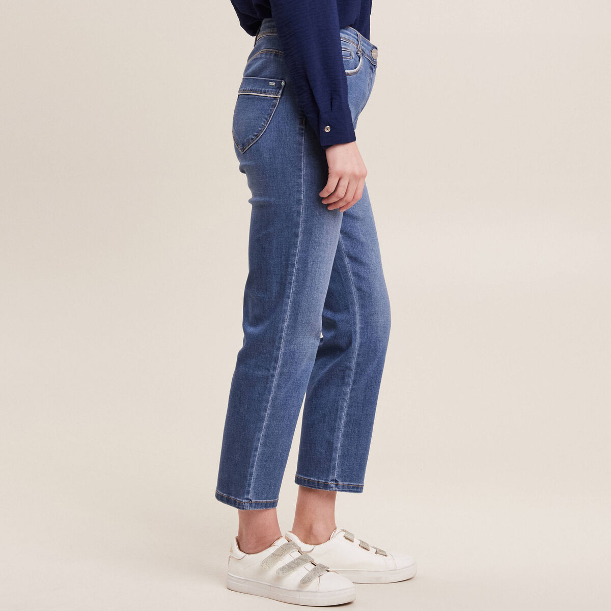 Jean coupe droite 7/8&egrave;me denim stone femme
