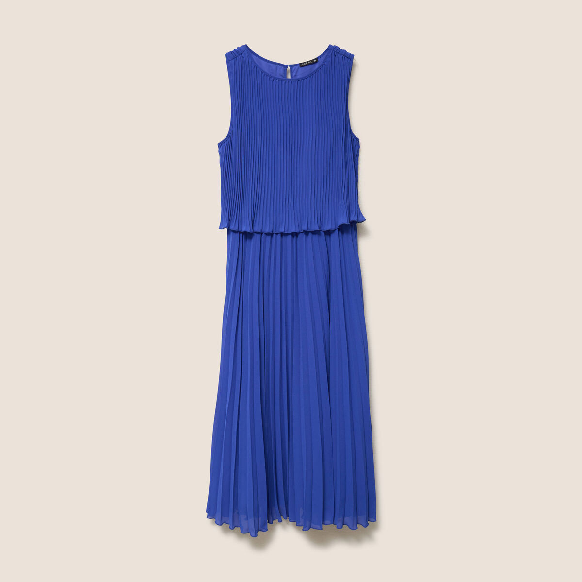 Robe longue &eacute;vas&eacute;e pliss&eacute;e sans manches bleu fonc&eacute; femme