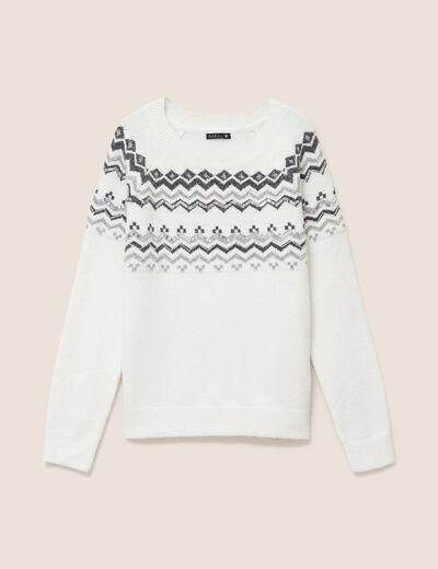 Pull col rond ecru femme