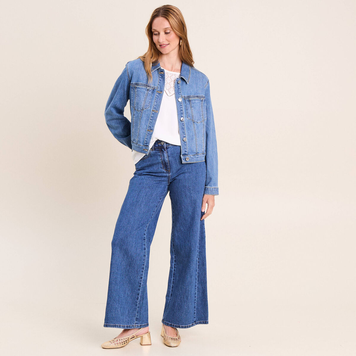 Veste jean manches longues denim double stone femme