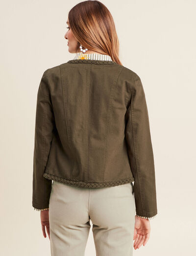 Veste en jean détails tressés vert olive femme