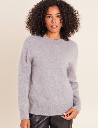 Pull cachemire col montant gris clair femme