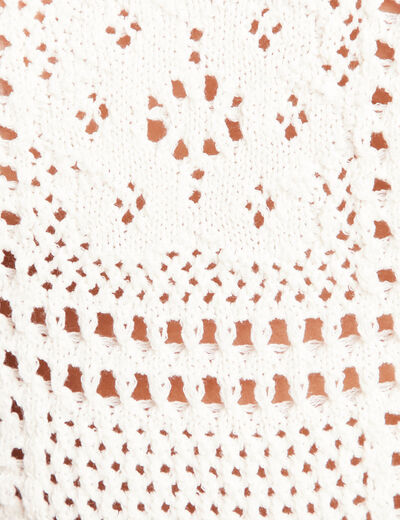 Pull court col rond manches courtes ecru femme
