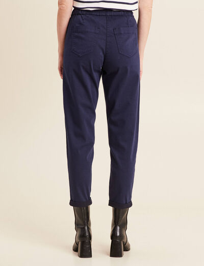 Pantalon coupe droite à coulisse bleu marine femme