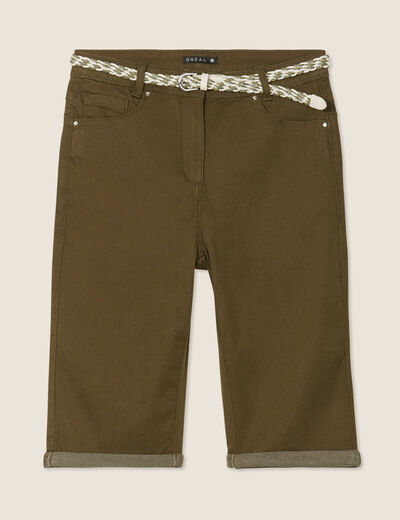 Bermuda ajusté ceinturé vert olive femme