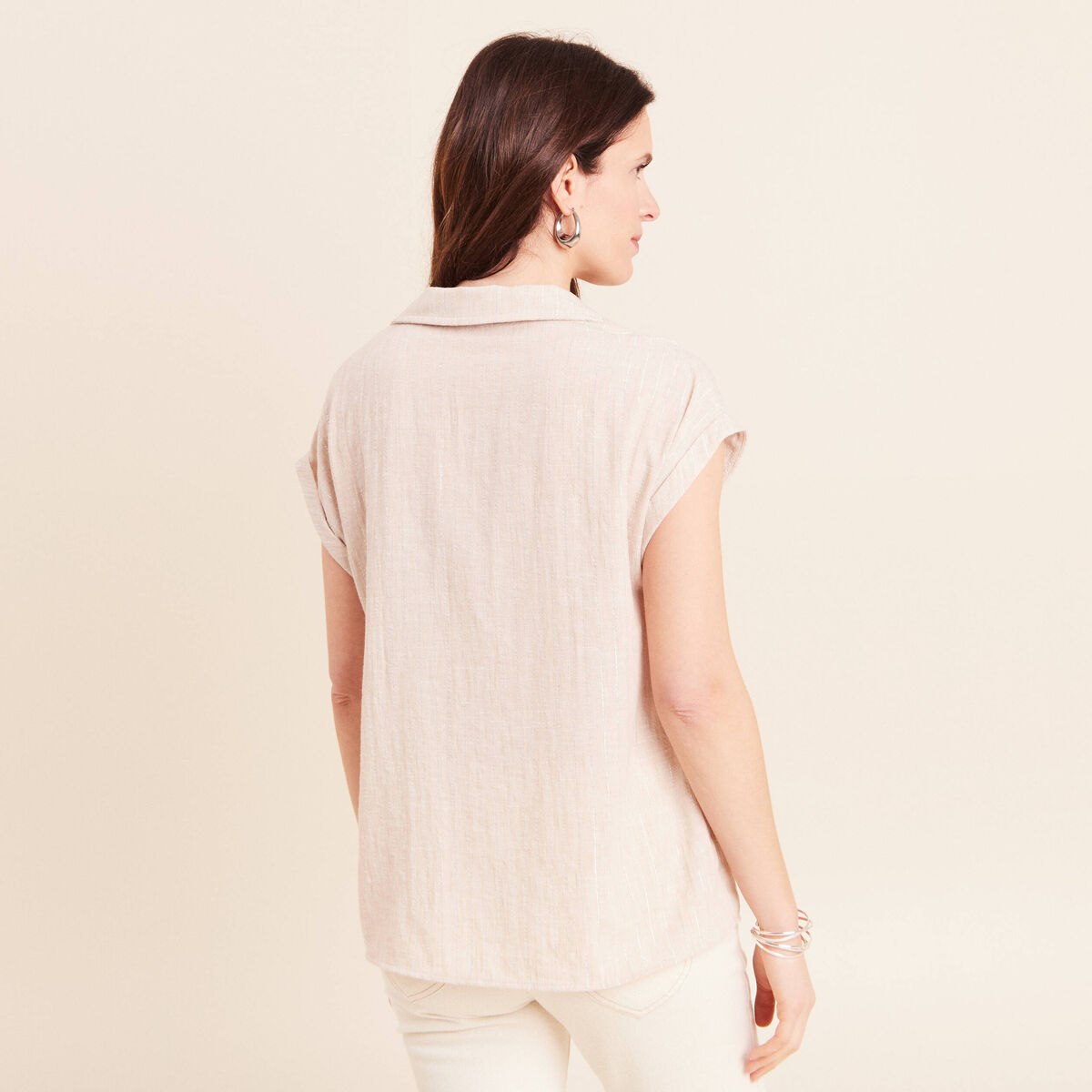 Blouse manches courtes fluide beige femme
