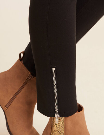Pantalon ajusté détails zippés noir femme