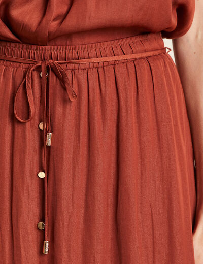 Jupe longue évasée satin marron foncé femme