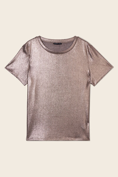 T-shirt manches courtes couleur cuivre femme
