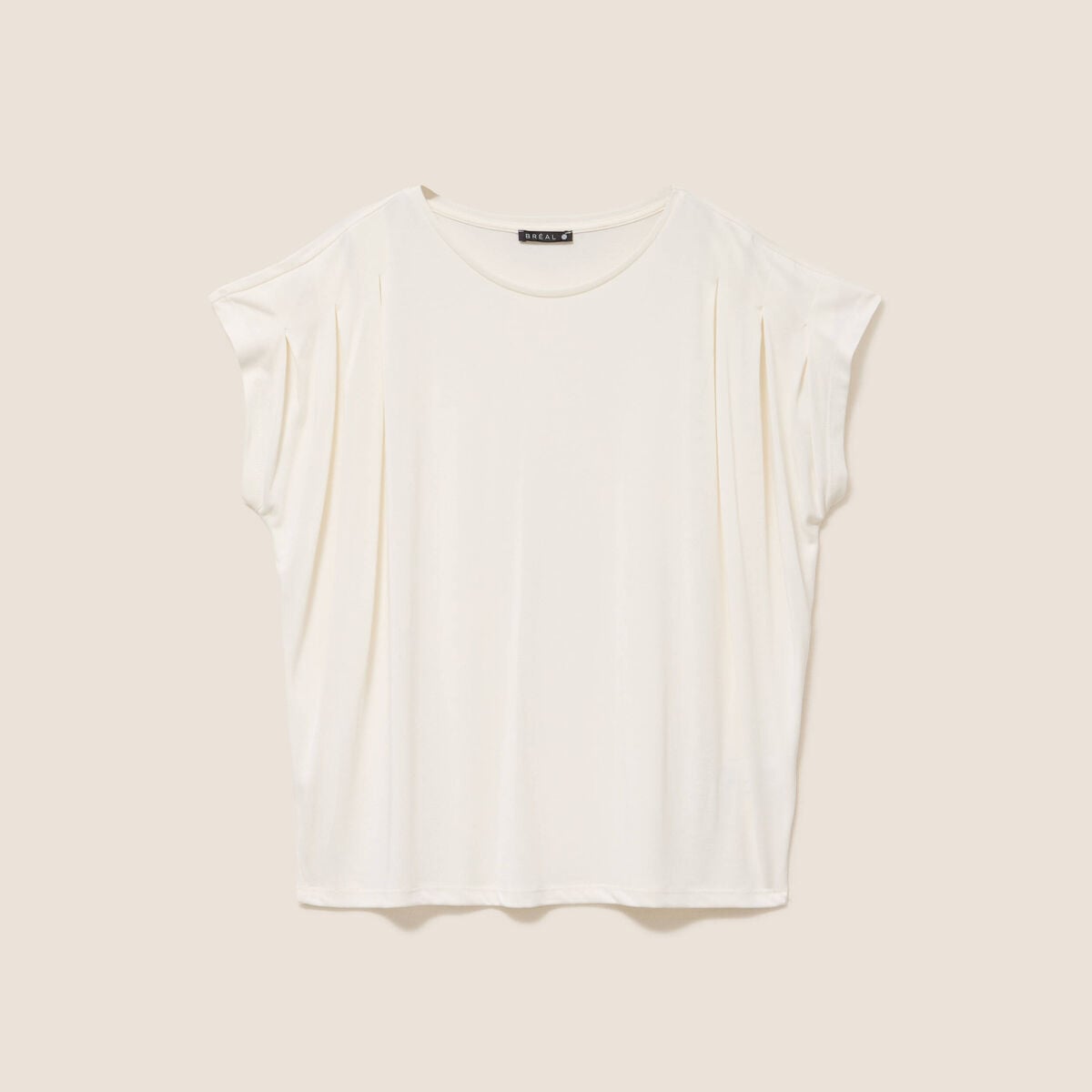 T-shirt droit col rond manches courtes ecru femme