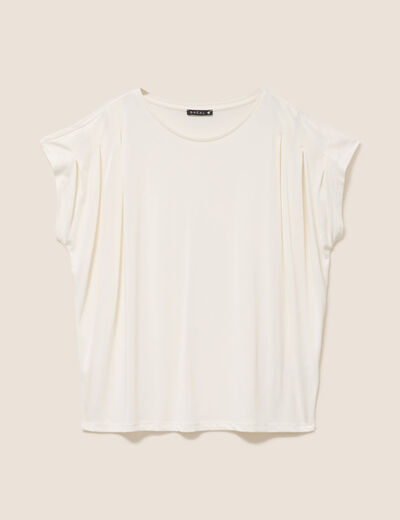 T-shirt droit col rond manches courtes ecru femme