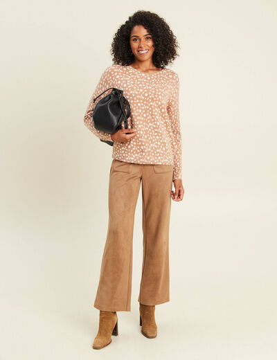 Pantalon aspect daim marron femme