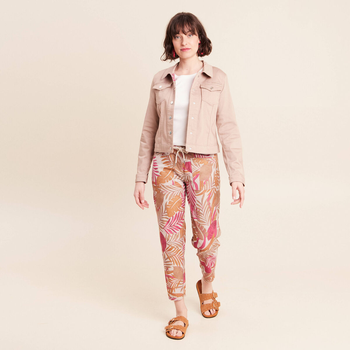 Pantalon droit r&eacute;versible marron femme