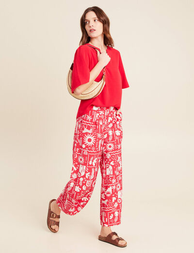 Pantalon fluide7/8ème rouge femme