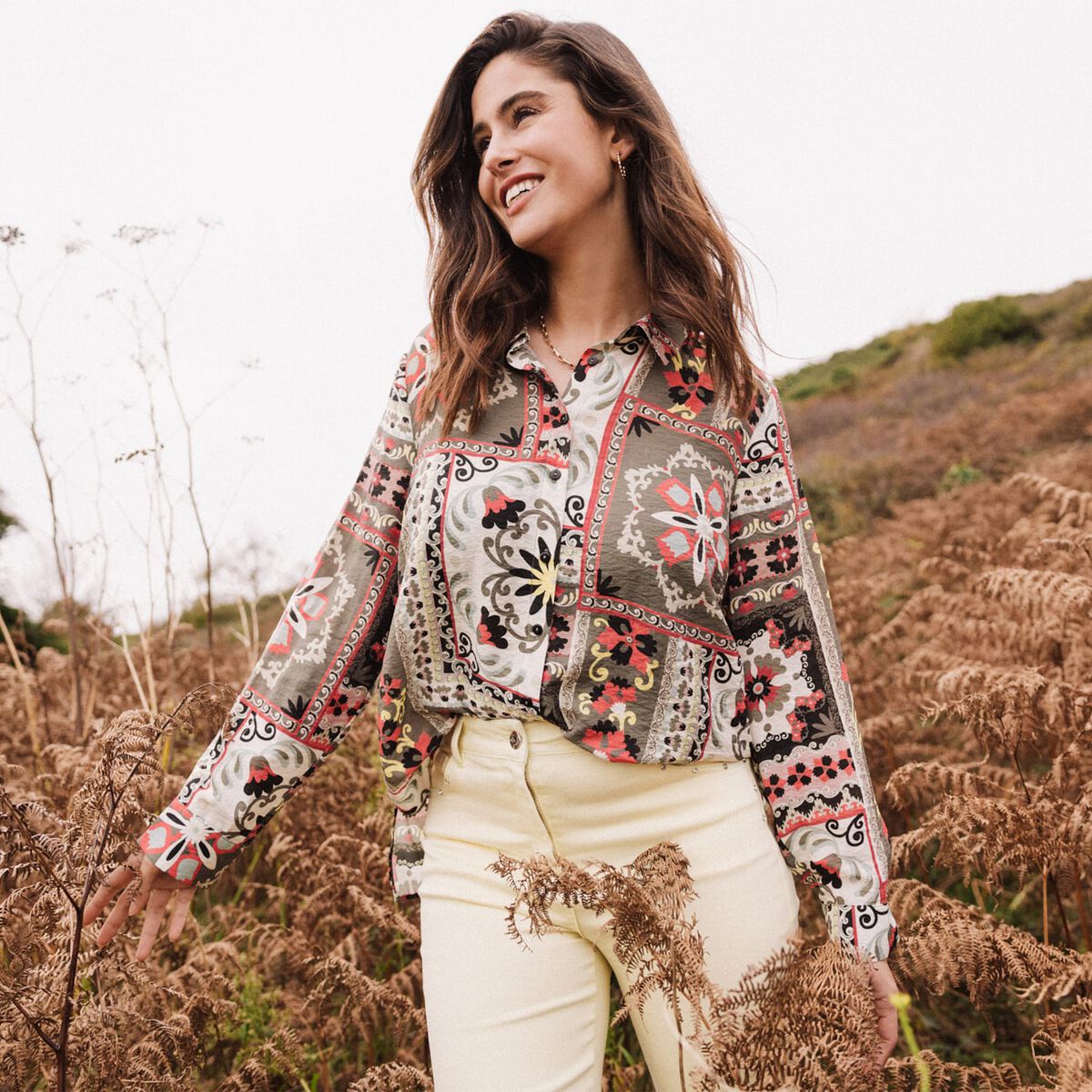 Chemise manches longues multicolore femme