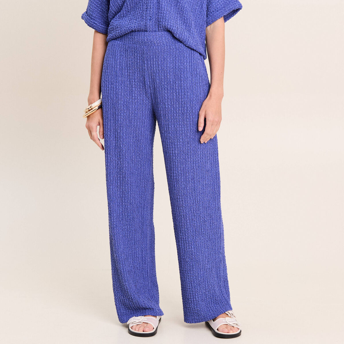 Pantalon large taille haute bleu roi femme