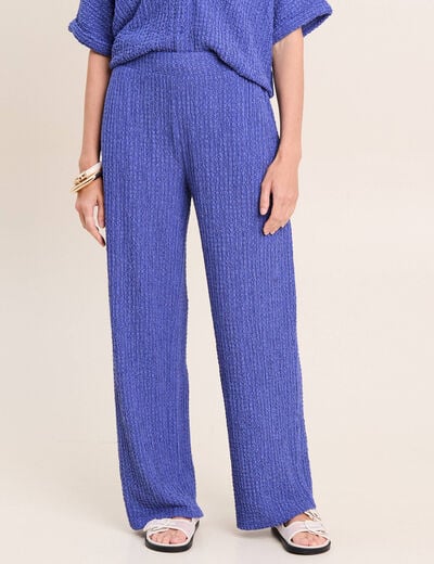 Pantalon large taille haute bleu roi femme