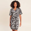 Robe courte &eacute;vas&eacute;e col v pliss&eacute;e noir femme