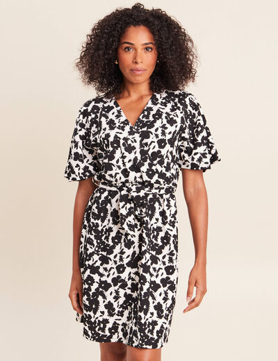Robe courte &eacute;vas&eacute;e col v pliss&eacute;e noir femme