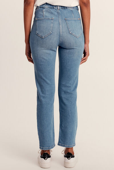 Jean droit taille haute 7/8ème denim double stone femme
