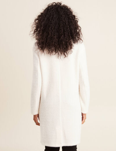 Gilet long boutonn&eacute; ecru femme