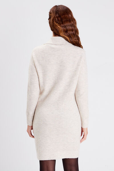 Robe pull droite avec laçage creme femme
