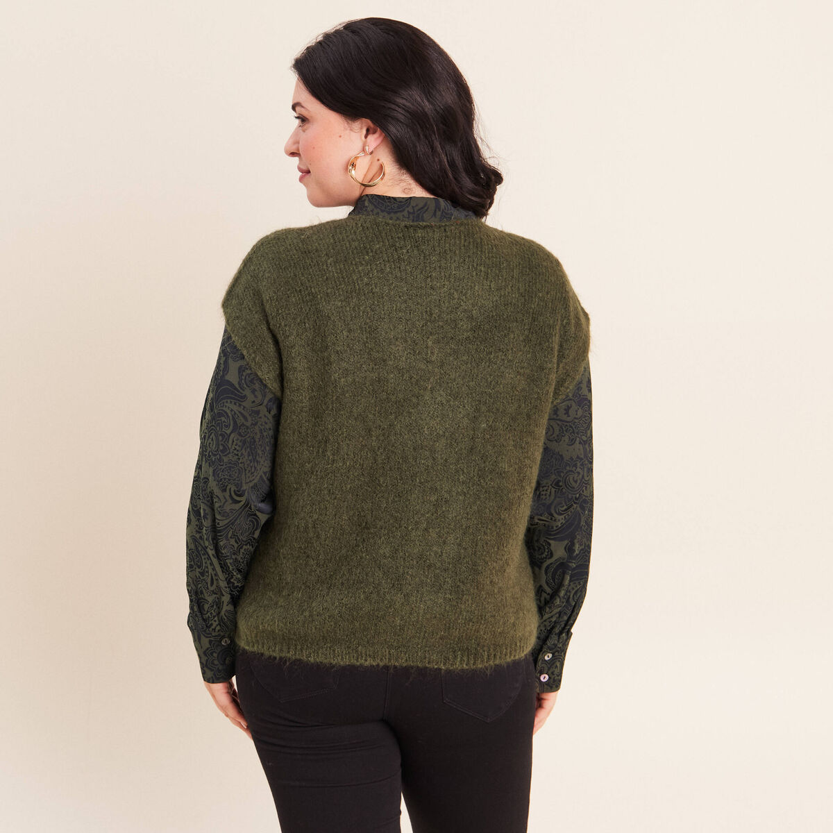 Pull sans manches vert kaki femme